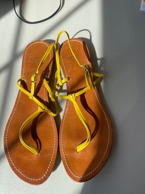 Italian Yellow Leather Strap Women's Sandals